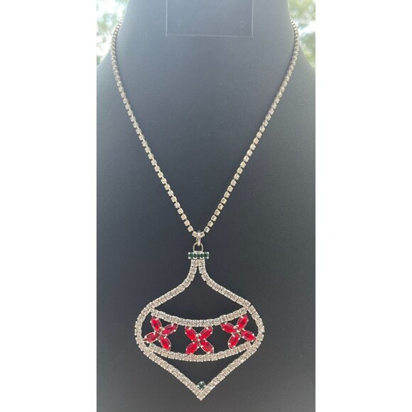 Christmas in July Massive Rhinestone Christmas Ornament Pendant Necklace With Re - Picture 16 of 16
